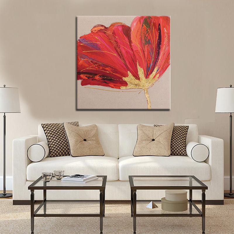 歐式抽象大紅花裝飾畫——酒店家居花卉油畫定制新風尚